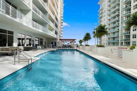 Cool off in the communal pool with open sky above