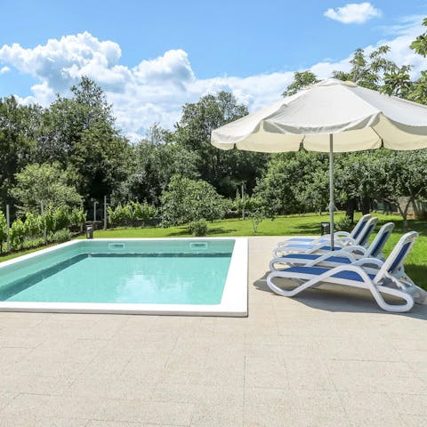 Relax by the private pool with a good book