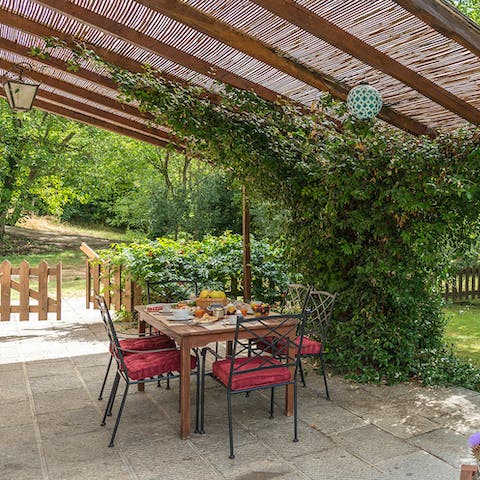 Dine alfresco on the shaded terrace