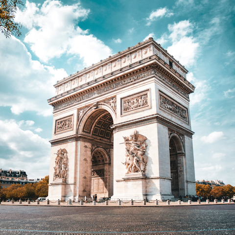 Begin your Parisian adventure with a stroll to the Arc de Triomphe