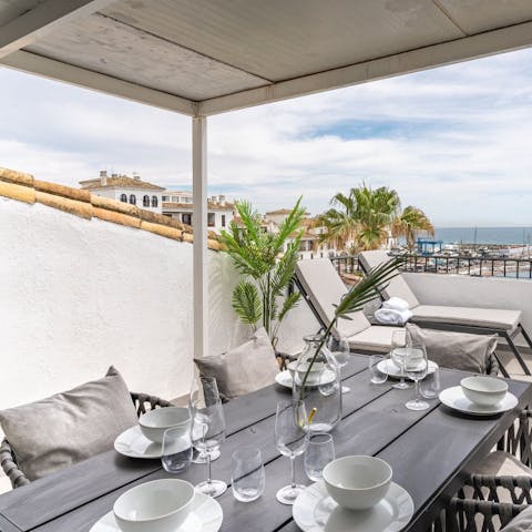 Enjoy glimpses of the Alboran Sea as you tuck into breakfast