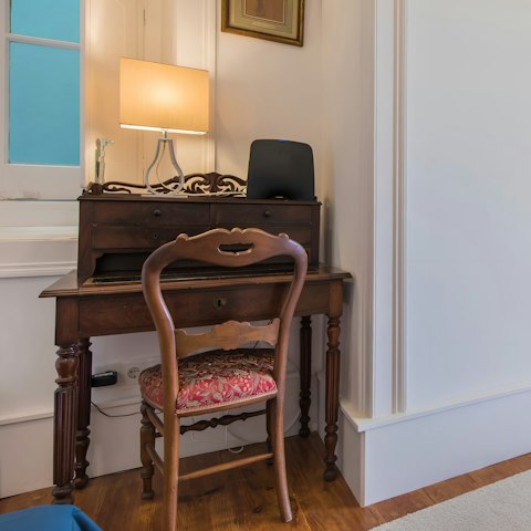 Hunker down and work from home at the antique desk