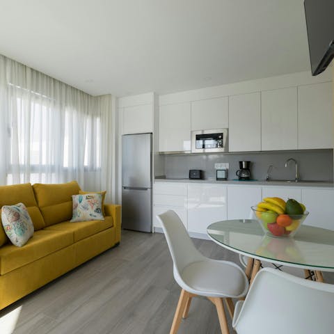 Prepare light meals or snacks in the convenient kitchen