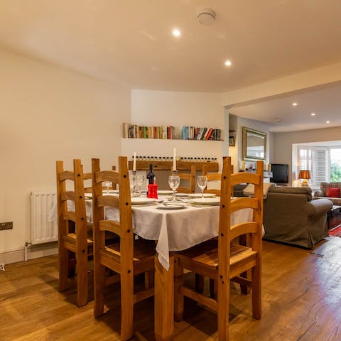 Gather for meals at the six-seater dining table