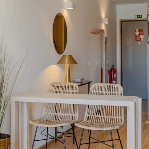 Catch up on work at the desk space