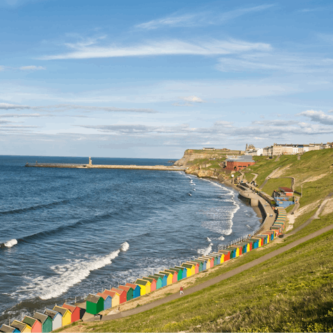 Spend sunny afternoons on Whitby Beach, a nine-minute walk away