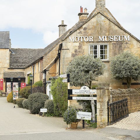 Explore the village and stop off at the Motor Museum, minutes away