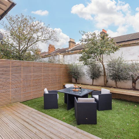 Enjoy after dinner drinks in the quaint private garden