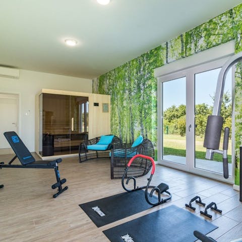 Work out in the home gym, before a spell in the sauna