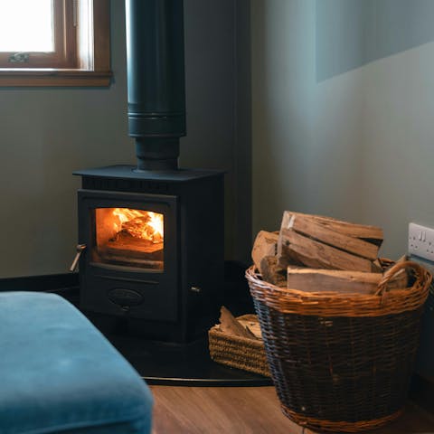 Curl up by the wood-burning stove after a day spent hiking