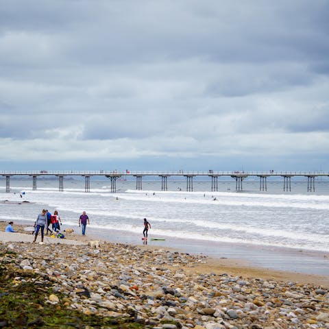 Go for a stroll on Saltburn Beach, a two-minute walk away