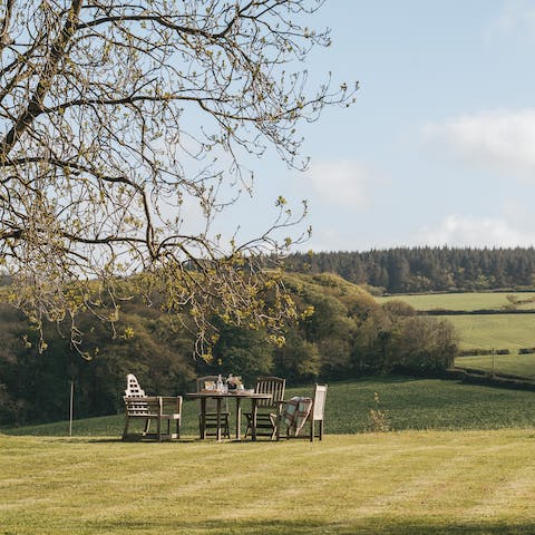 Enjoy stunning views across rolling hills in Cornwall's Camel Valley