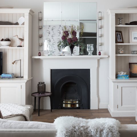 A fireplace in the living room