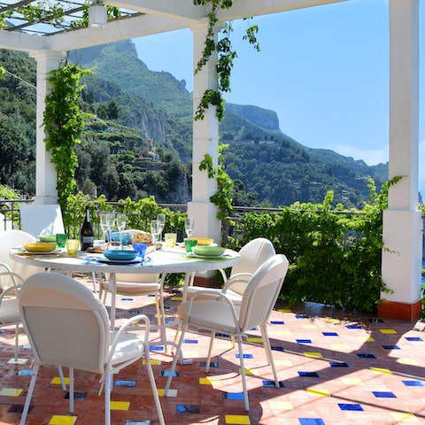 Dine on the terrace with an unbeatable view of the coastline
