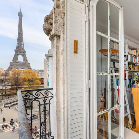 Take in views of the Iron Lady from the small balcony