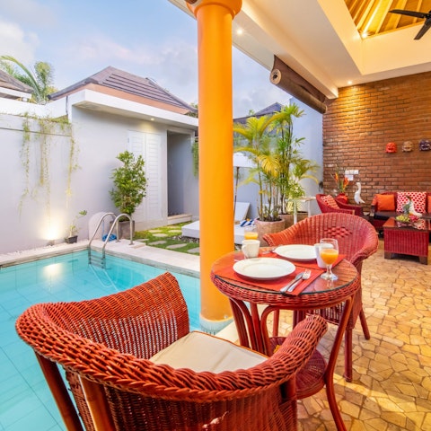 Enjoy breakfast on the indoor-outdoor terrace