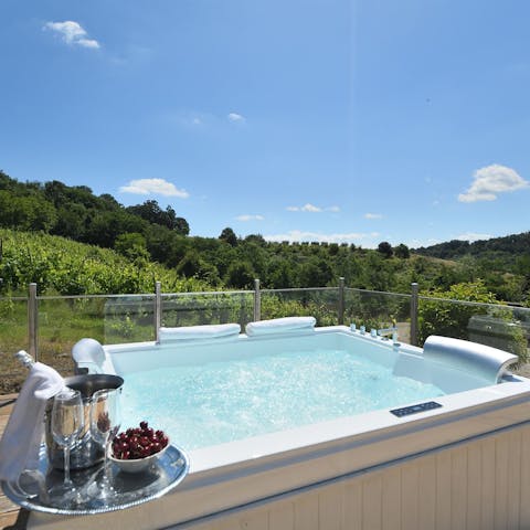 Choose between the hot tub and pool to relax after a busy day