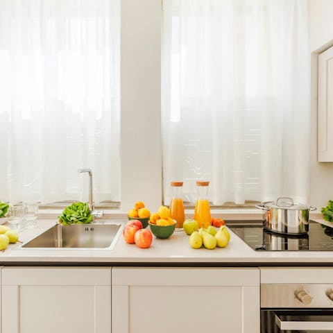 Prepare some fresh Italian produce in the modern kictchen