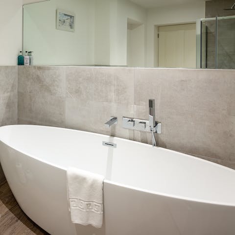 Soak in the freestanding tub with a glass of pinot noir