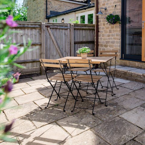 Set up afternoon tea on your sun trap patio after a relaxed morning strolling through the village