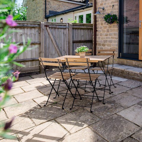 Set up afternoon tea on your sun trap patio after a relaxed morning strolling through the village