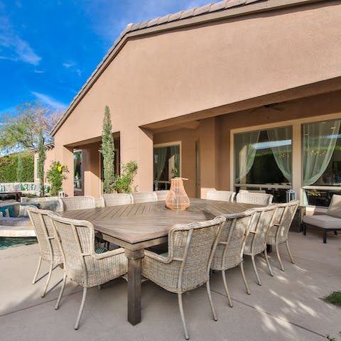 Whip up a lavish feast on the outdoor kitchen and dine alfresco by the pool