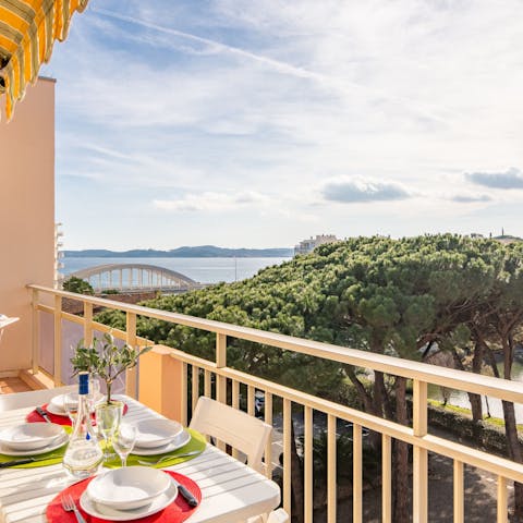 Take in the views of the sparkling Mediterranean Sea from the balcony