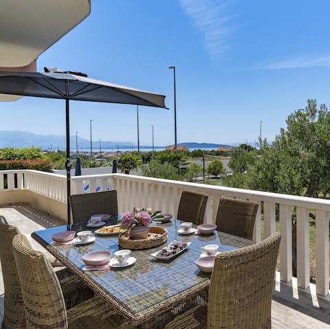 Dine alfresco on the terrace and enjoy the sea views