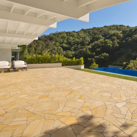 An enormous veranda with views of the canyon