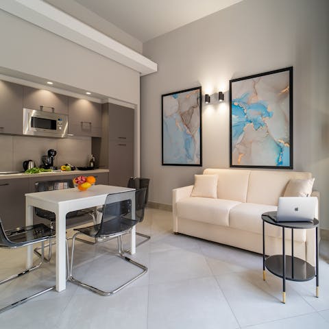 Relax in the light-filled living area after a busy day of exploring