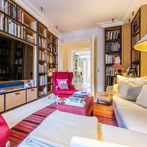 Curl up with a book from the host's collection