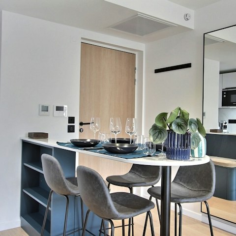 Tuck into a leisurely meal at the high-seater dining table
