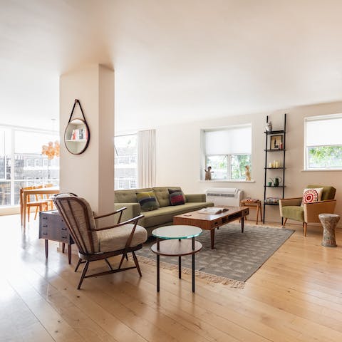 Relax in the bright living space during a break in your itinerary