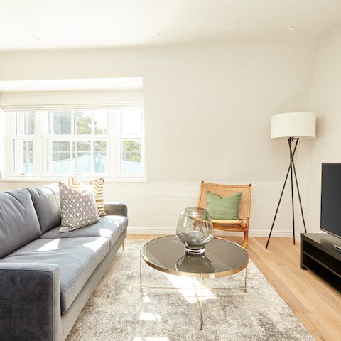 Look through your new purchases in the stylish living room