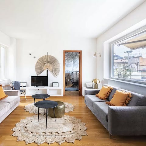 Kick back in the bright living room with an espresso and a good book
