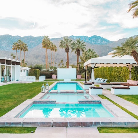 Cool off in the pool with mountain views behind