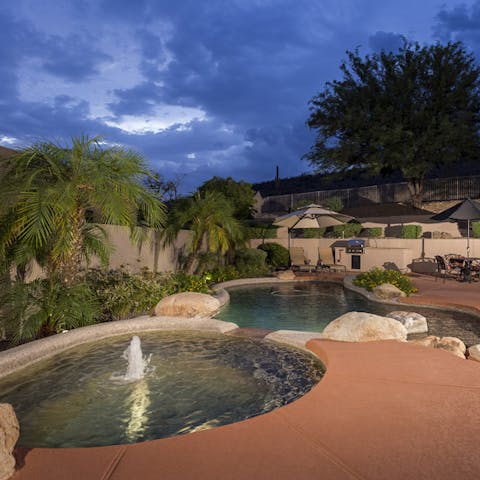 Take an evening dip in your heated saltwater pool and spa