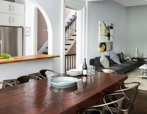 Socialise around the long dining table – it's next to the kitchen so your designated chef can feel involved