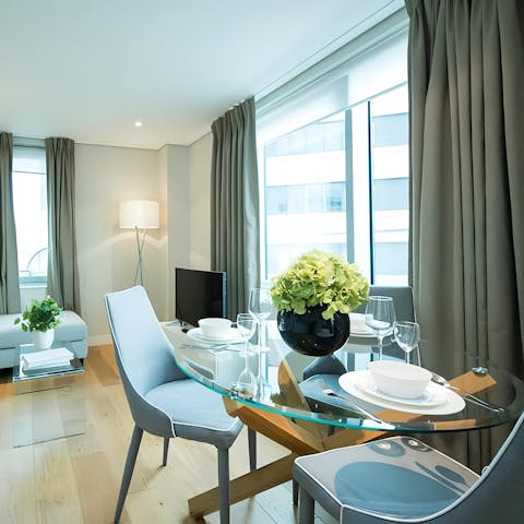 Whip up something to eat in the sleek kitchen