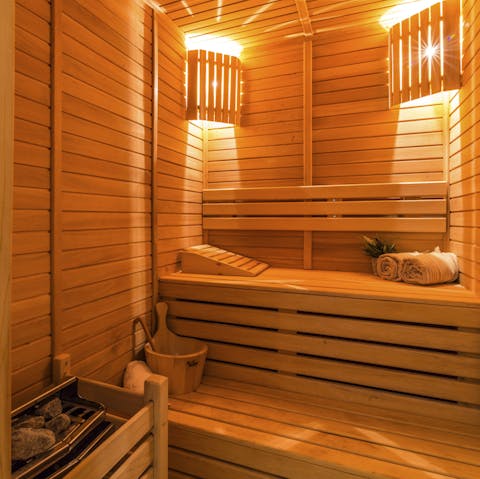 Destress in the sauna after a workout in the private gym