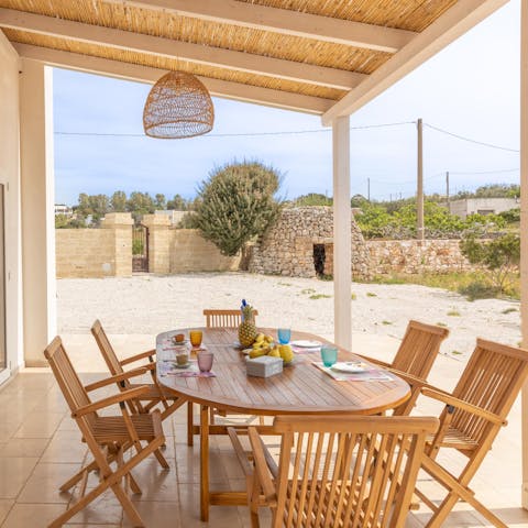 Dine alfresco on a warm afternoon
