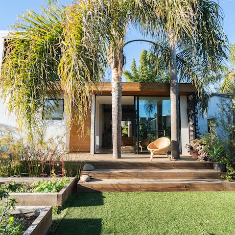 Help yourself to herbs and vegetables from the raised beds out front