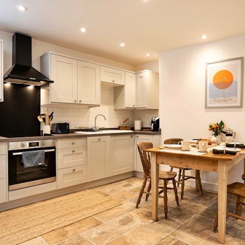 Rustle up breakfast in the farmhouse kitchen before a day of exploring