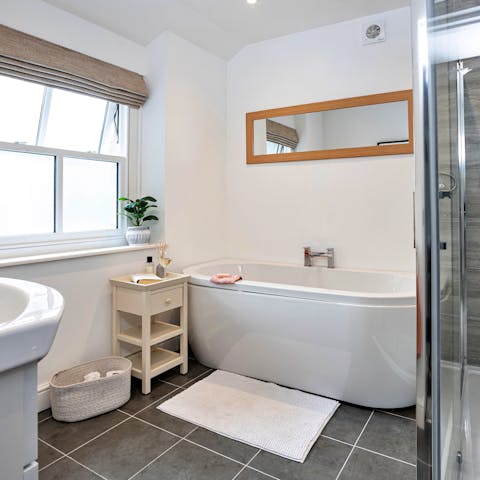 Soak in the freestanding tub after a day walking the local trails