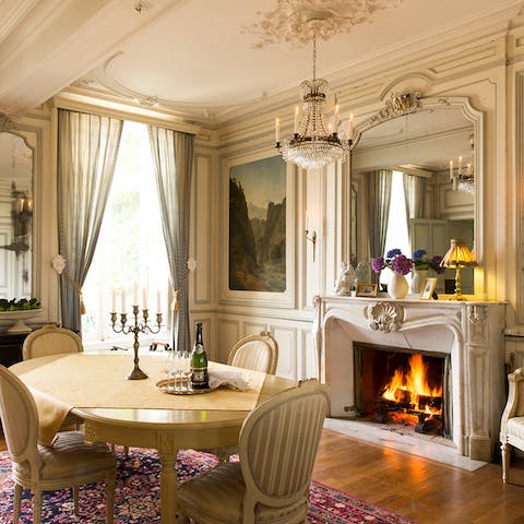 Dine next to the roaring fire