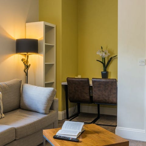 Catch up on work or spend some time writing at the laptop-friendly table