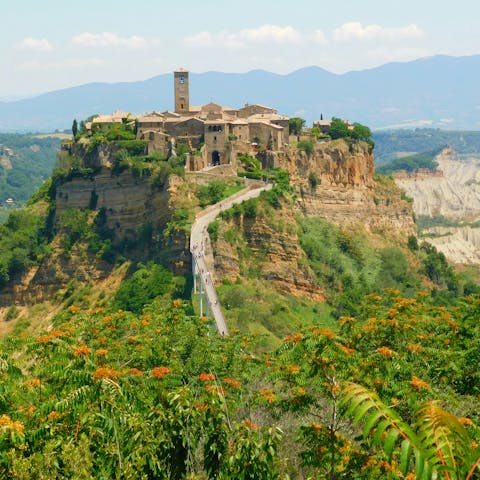 Discover the historic hilltop village of Civita di Bagnoregio, 28 kilometres away