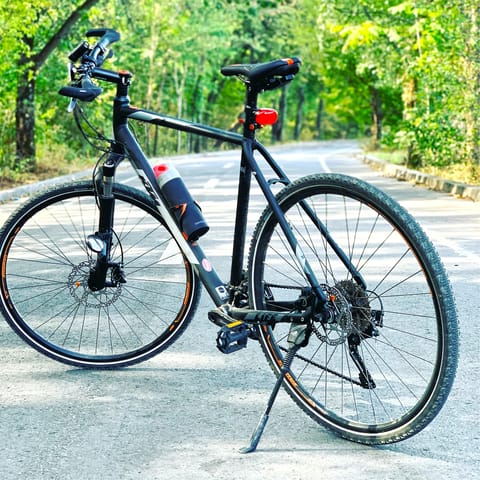 Borrow a bike from the garage for a peaceful way to explore