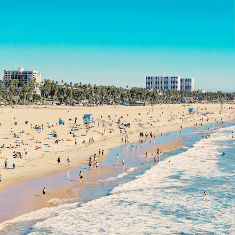 Visit Santa Monica Beach – a fifteen-minute walk away