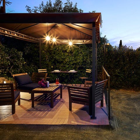 Enjoy some pappardelle al cinghiale in the gazebo